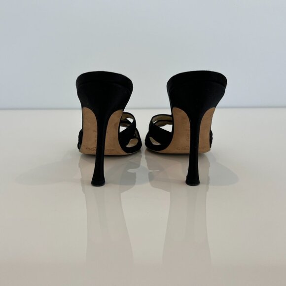 JIMMY CHOO BLACK SILK SATIN SLIDE SANDALS SIZE IT 38 / US 8 - Picture 15 of 16